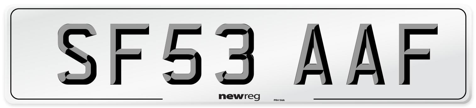 SF53 AAF Number Plate from New Reg